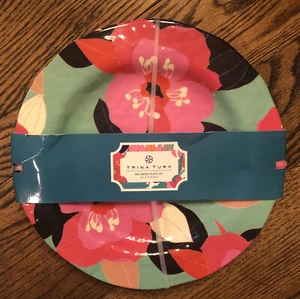 New! Trina Turk Floral Melamine Dinner Plate Set of 4 Pink Green Blue Orange HTF - Picture 1 of 6