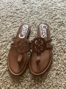 Sam Edelman Circus tan brown Leather Thong flip flop Sandals Sz 7 - Picture 1 of 6