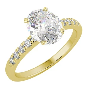 1.24 Ct Oval Cut VS1/F Solitaire Pave Diamond Engagement Ring 14K Yellow Gold - Picture 1 of 6