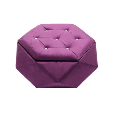 33" Velvet Polygon Storage Ottoman Diamond Tufted Footrest Modern Coffee Table - Image 1 of 4