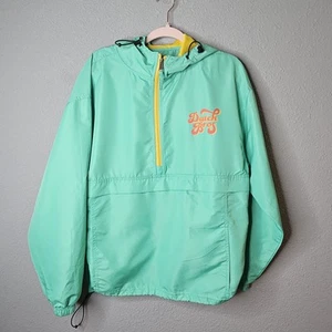 Dutch Bros Hoodie Mens Medium Pullover Logo Windbreaker Pouch Green Yellow  - Picture 1 of 15
