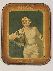 1930 Coke Tray Girl WithWhite Bathing Suit & Coke Bottle Coka-Cola - Picture 1 of 2
