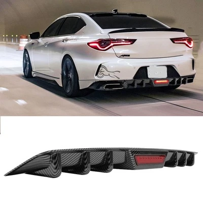 Carbon Fiber Rear Bumper Diffuser Spoiler W/ LED Brake Tail Lights For Acura TLX - Image 1 of 4