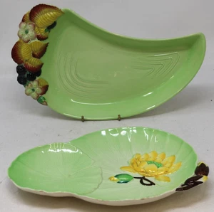Art Deco Carlton Ware Lily Pad & Blackberries Green Flower Serving Plates x2 #L4 - Picture 1 of 11