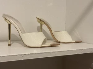 Weiß Gold High Heel Pantolette Stiletto spitz offene Zehenpartie Sandalen Pantoletten Pumps Schuh 7,5 - Bild 1 von 4