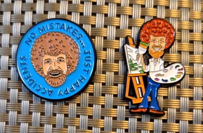 Bob Ross Lot 2 Enamel Metal lapel Pin Badge New painter art - Image 1 of 4