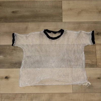 Camisa de malla Hanford-East vintage 100 % nailon talla pequeña blanca/azul marino Foto 1 de 4