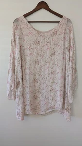Viola Borghi Floral Silk Blouse Top 2X Flowy Relaxed Italy Sheer Kimono Sleeve  - Picture 1 of 15