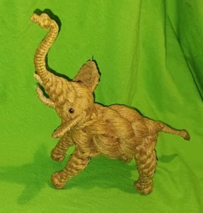 Elephant Figure Unique Oddity VTG EUC Jute Rope Macrame Safari Knot Weave Tie - Picture 1 of 11