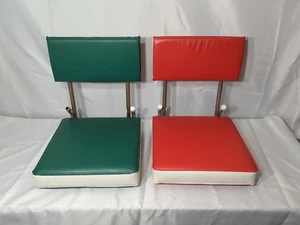 2 Vtg Stadium Cushion Chairs Folding Back Rest & 1 Bleacher Lock - Red & Green - Picture 1 of 14