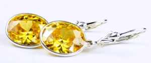 Golden Yellow CZ, Sterling Silver Leverbacks, SE201 - Picture 1 of 6