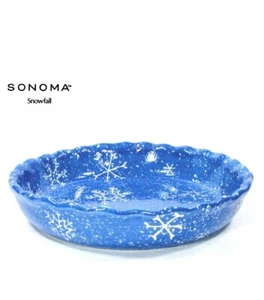 Sonoma SNOWFALL 10" Scalloped Pie Plate Winter Blue Embossed Snowflakes Quiche - Picture 1 of 4