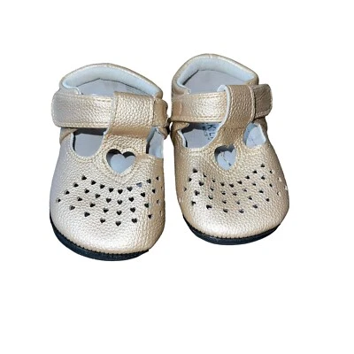 Jack & Lily Toddler Moccasins 24M Gold T-Strap Jasmine Tiny Hearts - Image 1 of 4