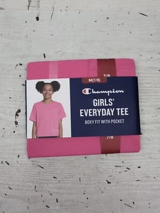 Champion Girls' Soft Graphic Everyday Boxy Fit W/ Front Pocket Tee Sz7/8 Pink L2 - Picture 1 of 4