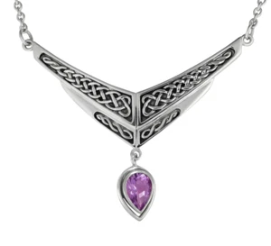 Celtic Knot Amethyst Drop Sterling Silver Collar Necklace Irish Knotwork Jewelry - Picture 1 of 4