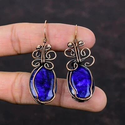 Zafiro Azul Cobre Regalo Para Dama de honor Alambre Envuelto Mariposa Pendientes 2.17" Foto 1 de 4