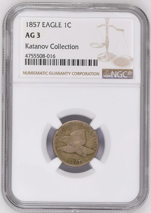 NGC AG 3, FLYING EAGLE CENTS 1857 EAGLE 1C - Image 1 of 2