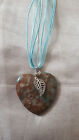 handmade natural multi tones of brown & blue agate necklace on organza ribbon 