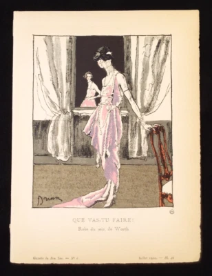 Vestido rosa vintage francês década de 1920 Bon Ton Du Gazette estampa Pochoir Etienne Drian - Imagem 1 de 4