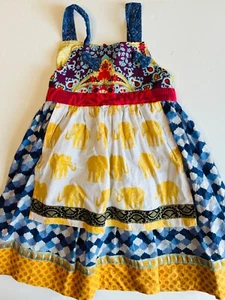 MATILDA JANE PLATINUM BLUE YELLOW RED ELEPHANT GRAPHIC PRINT APRON KNOT DRESS*8 - Picture 1 of 5