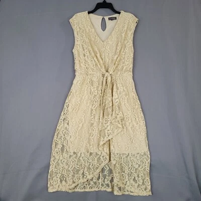 Vestido recto pulóver de encaje forrado midi sin mangas tostado talla 10 Luxology para mujer Foto 1 de 4