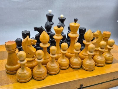 Vintage Soviet Tournament Wooden Chess Set with Weighted Pieces, 40x40 USSR - Image 1 of 4