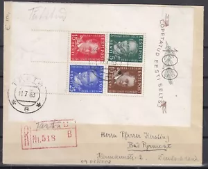 RS25662/ ESTONIA – 1938 – BLOCK MI # 2 SINGLE ON REGISTERED COVER - Picture 1 of 2