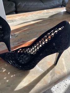 $800 PIERRE HARDY Suede Shoes Pumps Black Mesh Perforated 37.5 7.5 - Picture 1 of 7