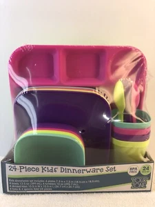 24-Piece Kids Dinnerware Set- BPA Free Dishwashers-microwave Safe - Multi Color - Picture 1 of 4