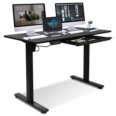 47 x 24 Inch Adjustable Height Standing Desk Computer Office Table Drawer Black - Image 1 of 4
