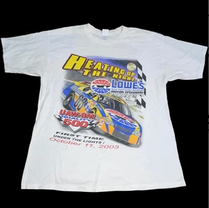 T-shirt vintage UAW-GM 500 Nascar Racing XL riscaldamento la notte double face - Foto 1 di 12
