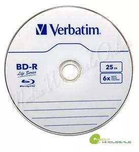 10 VERBATIM 6X Blu-Ray BD-R 25GB Branded Logo in Paper Sleeves