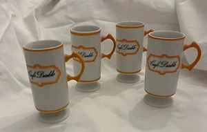 VHTF Set Of 4 Vintage Made In Japan “Cafe Diablo” White W/Orange Demitasse Cups - Picture 1 of 10