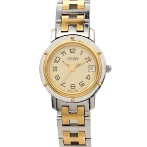 HERMES Clipper Two Tone CL4 220 Quartz Date cream Dial Ladies Watch 90271370 - Picture 1 of 6