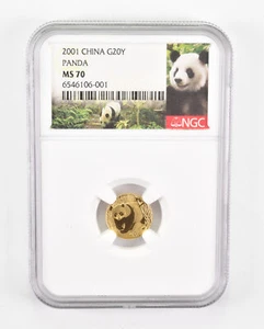 MS70 2001 China 20 Gold Yuan - Panda - Graded NGC *0598 - Picture 1 of 3