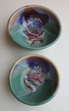 Vintage Art Pottery Mixing Bowls? Vibrant Blues, Greens, Reds - Matching Pair