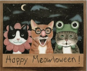Needlepoint Handpainted CBK Happy Meowloween Cats 10x8 - Picture 1 of 1