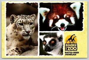 Postcard Leopards Red Pandas Lemurs Binder Park Zoo Battle Creek Michigan - Picture 1 of 2