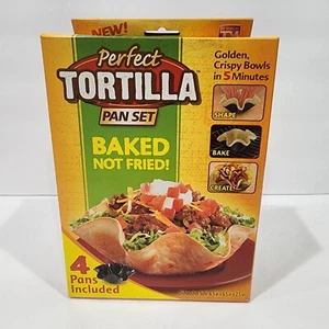 Perfect Tortilla Pan Set 4 Non-Stick Pans Baked Taco Salad Bowl Shells NEW - Picture 1 of 5