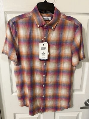 Original Penguin Linen Delave Plaid Short Sleeve Woven Shirt (Size S). - Image 1 of 4