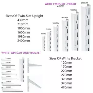 Twin Slot Shelving WHITE Uprights and Brackets Adjustable Strong Rack Wall Shelf - Picture 1 of 23