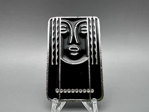 1970's CHARLES OF THE RITZ BLACK ENAMEL & PEWTER PIN - A758 - Picture 1 of 5