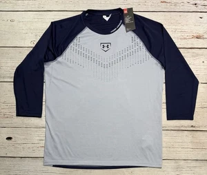 NWT Under Armour Grey & Navy Baseball Tee Heat Gear Men's Sz L - Picture 1 of 15