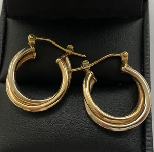 Good quality 9CT yellow and white Gold Creole Type Hoop Earrings  21MM long - Picture 1 of 6