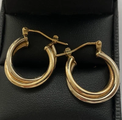 Good quality 9CT yellow and white Gold Creole Type Hoop Earrings  21MM long - Image 1 of 4