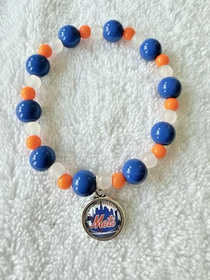 Pulsera de Cuentas Hecha a Mano de los Mets de Nueva York con Logo Dije-Regalos Personalizados para Fan de MLB Foto 1 de 3