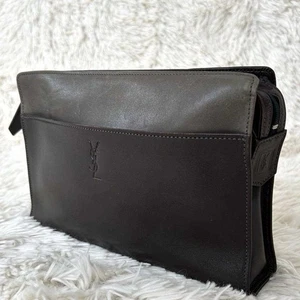 Yves Saint Laurent Clutch Small Logo Leather Brown Men's USED FROM JAPAN - Picture 1 of 10