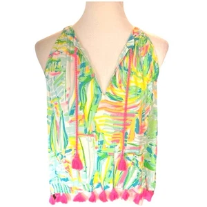 Lilly Pulitzer Roxi Colorful Beach Top Pink Tassel Trim Women's Sz Small New NWT - Picture 1 of 10