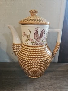 Vintage Tilso Japan handbemalt Tee Kaffeekanne Hahn Bauernhaus Seil Design - Bild 1 von 9