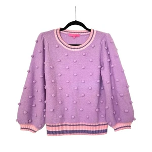 Lilly Pulitzer Dorianna Purple Pom Pom Sweater Womens Medium Pink Wool Blend - Picture 1 of 8